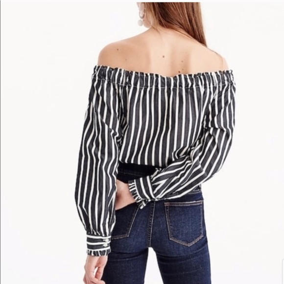 JCrew off the shoulder black and white top, Size M - Picture 2 of 3